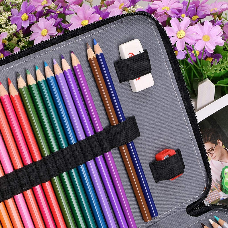 BTSKY 200 Slots Colored Pencil Organizer - Deluxe PU Leather Pencil Case Holder With Removal Handle Strap Pencil Box Large for Colored Pencils Watercolor Pencils Brown - Image 3